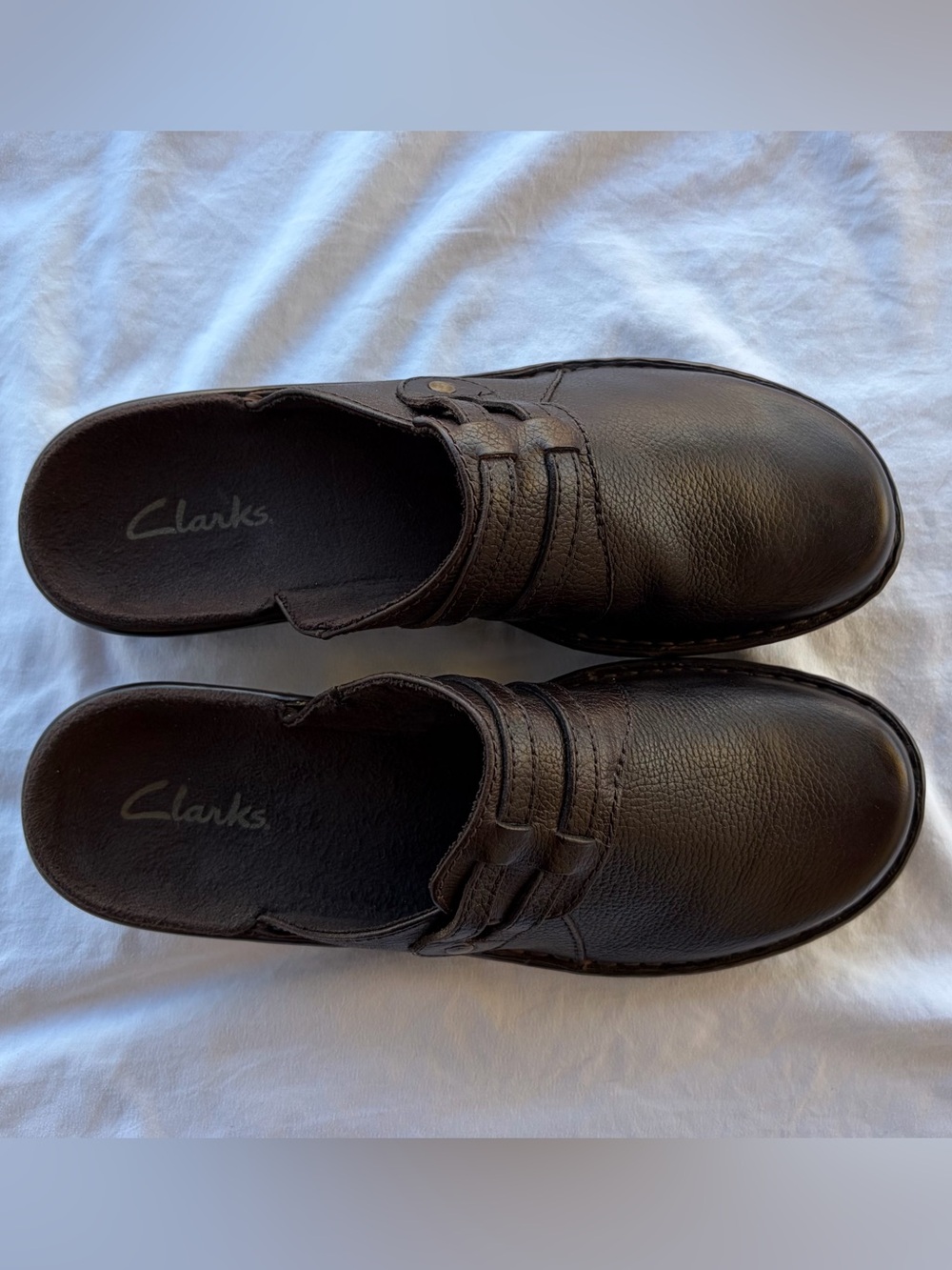 Clarks Women’s Brown Leather Slip-On Clogs Womens 9.5 see below - Picture 3 of 7